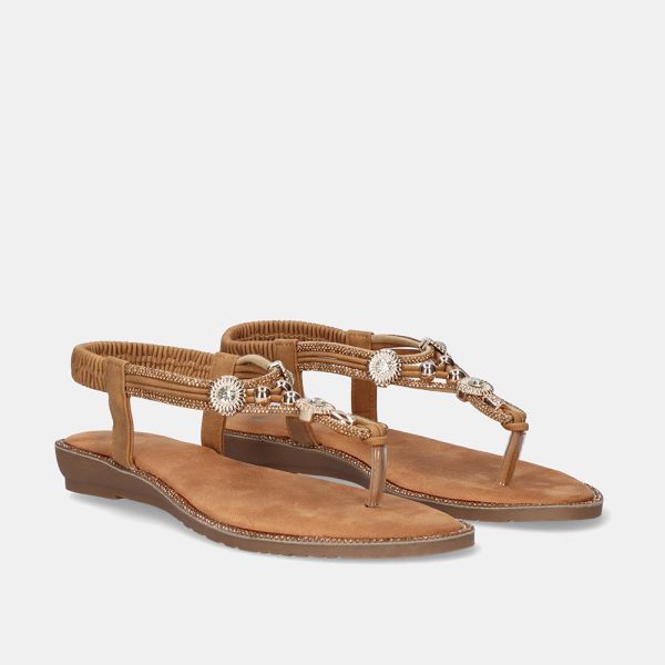 SANDÁLIA RASA EXÉ 8013-5 STRASS CASTANHA