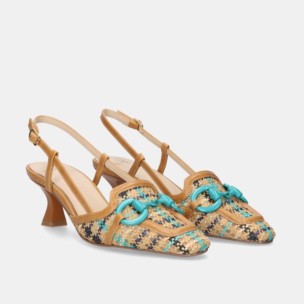 SANDÁLIAS TACÓN TRENZADA CAPRI-500 CAMEL AQUA