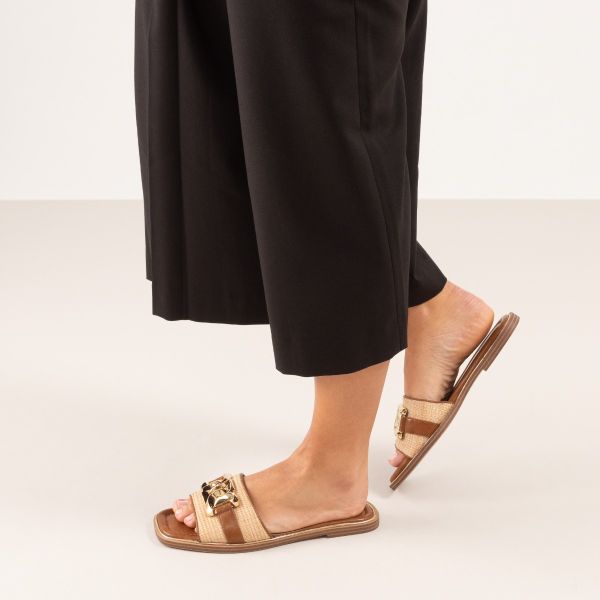 SANDÁLIA PLANA EXÉ DORETA-456 RAFFIA BEIGE