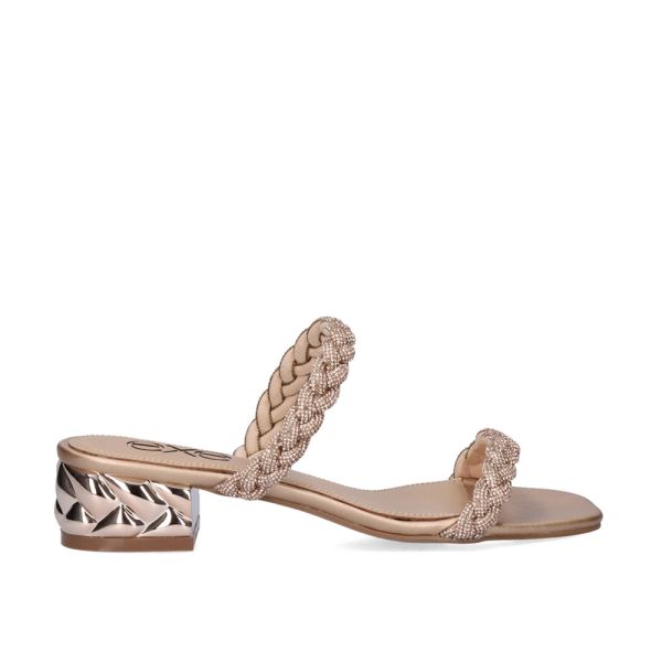 NOVO SANDÁLIA DE SALTO BAIXO KATY-411 STRASS OURO ROSA