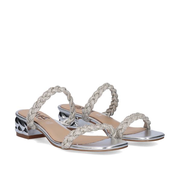 NOVO SANDÁLIA DE SALTO BAIXO KATY-411 STRASS PRATA
