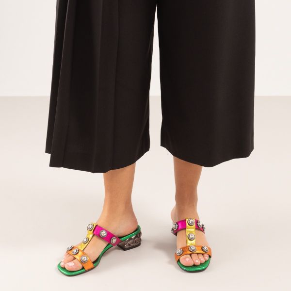 SANDÁLIA DE SALTO BAIXO KATY-414 METALLIC MULTICOLOR