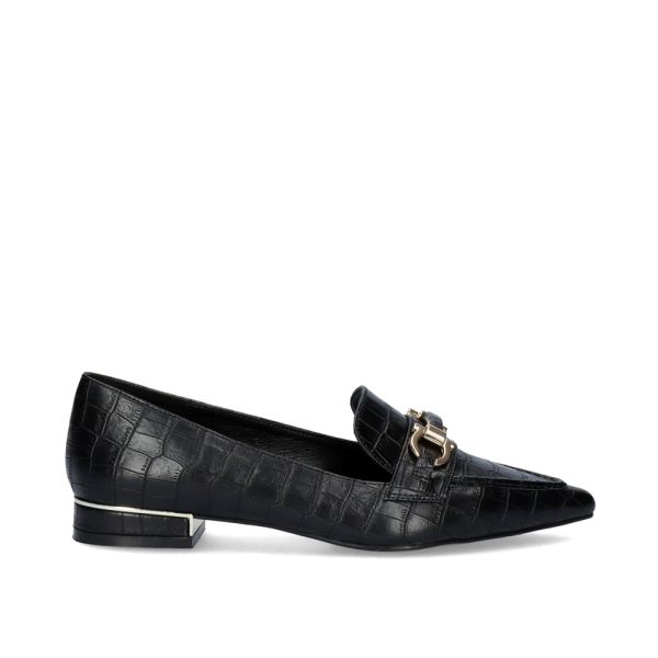MOCASSIM COM CORRENTE EM DOURADO VERONA-171 EM PRETO CROCO